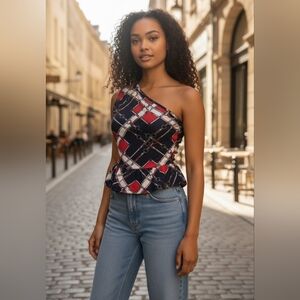 Stylish One-Shoulder Checkered Top